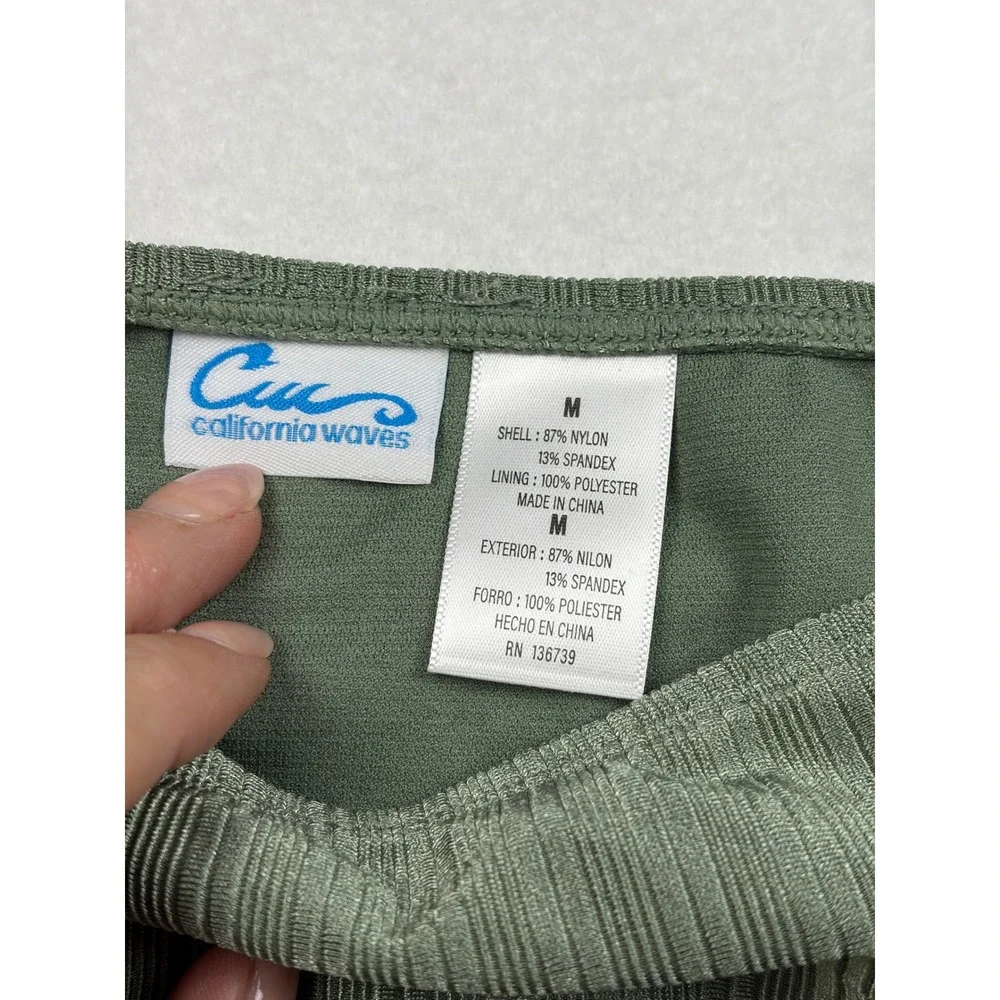 California Waves Womens Ribbed Hipster Bikini Bottoms Olive Green MY20319M